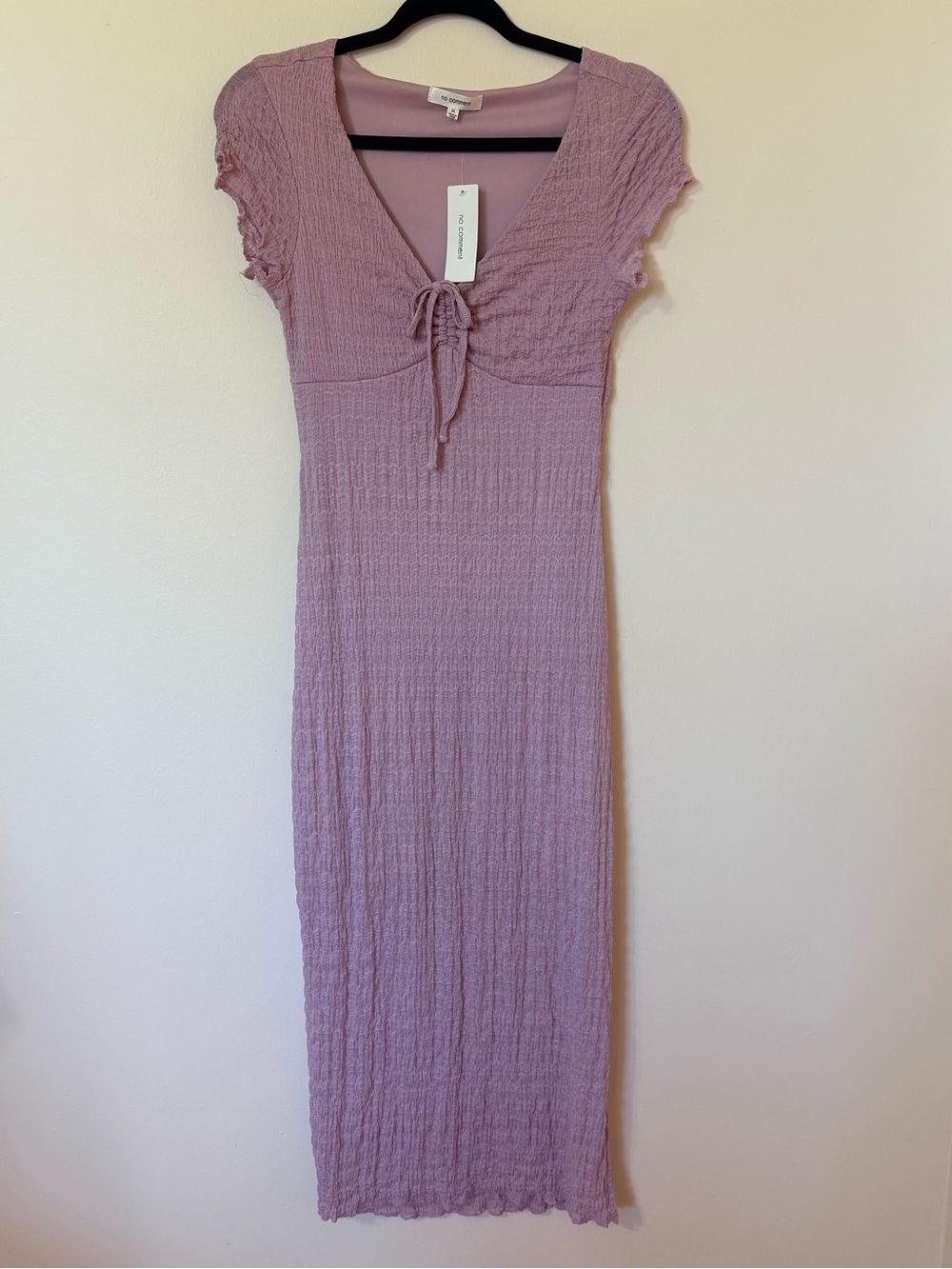 Smocked Midi Dress with Tie Front in Dusty Mauve
